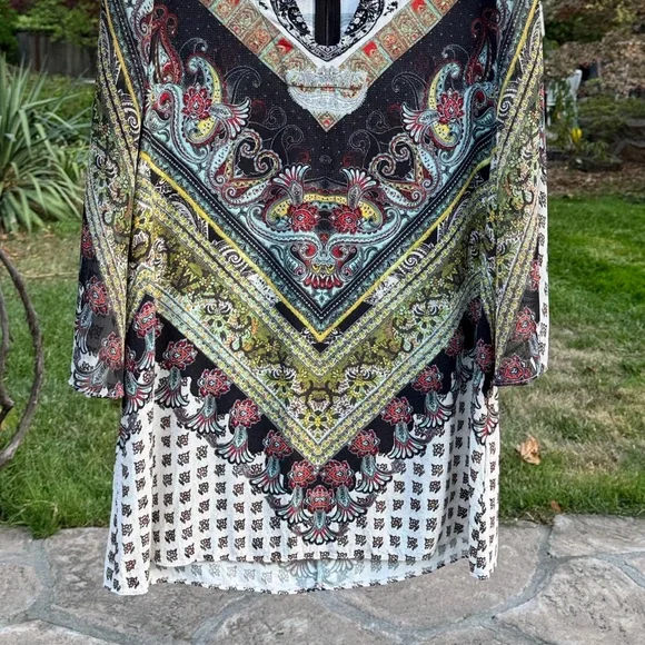 🩷 Alice + Olivia; Beautiful, Unique Design, 3/4 Length Sleeve Short Dress, Sz. L - Picture 6 of 11